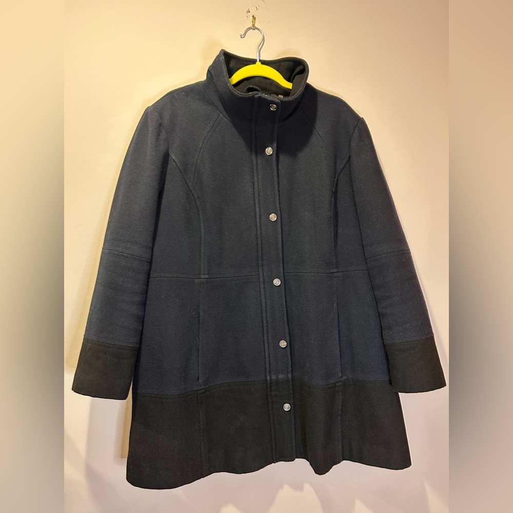 Jessica Simpson Plus Size 2X Wool Blend Blue Black Pea Coat Winter Jacket Lined